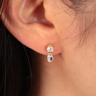 Gold Mini CZ Drop Stud Earrings