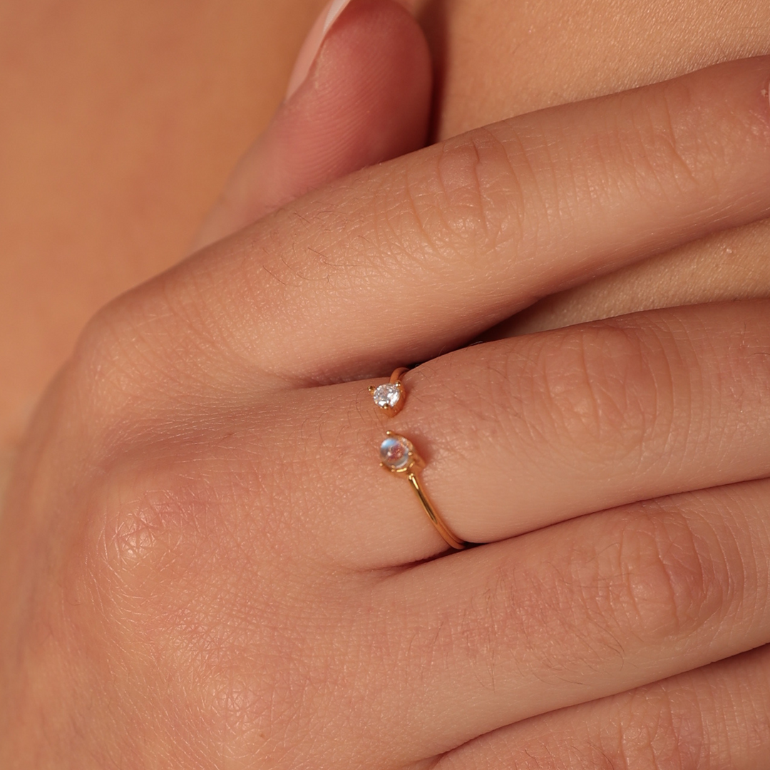 Gold Moonstone Open Ring