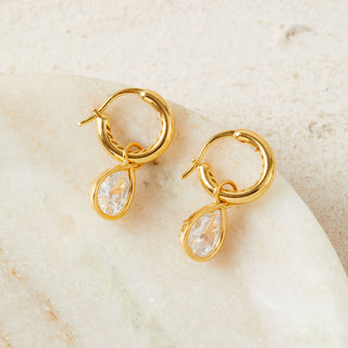 Gold Teardrop CZ Huggie Earrings