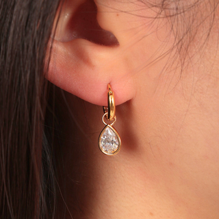 Gold Teardrop CZ Huggie Earrings
