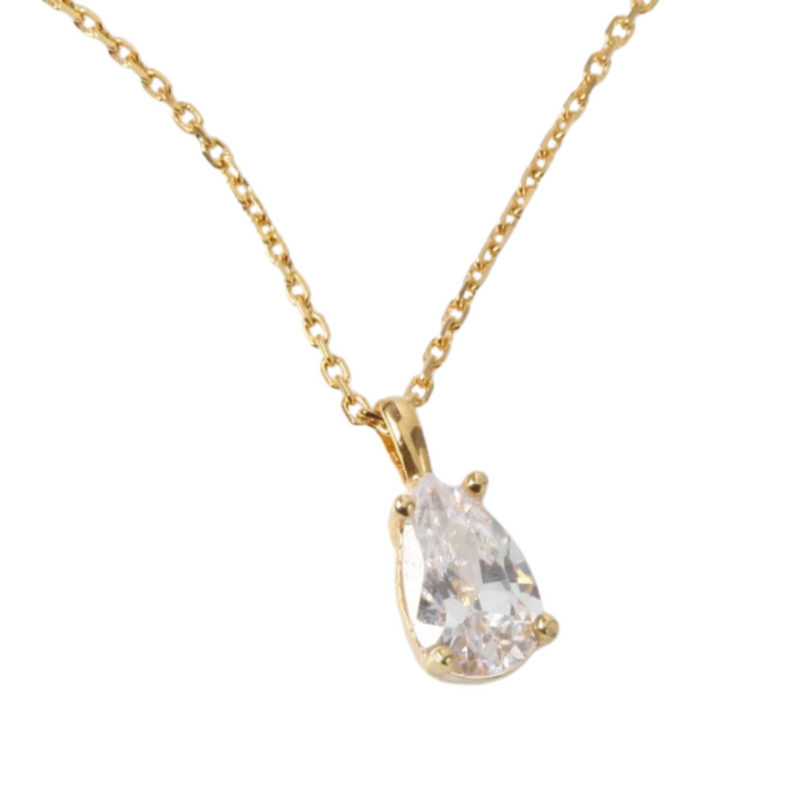 Gold Teardrop Solitaire Necklace