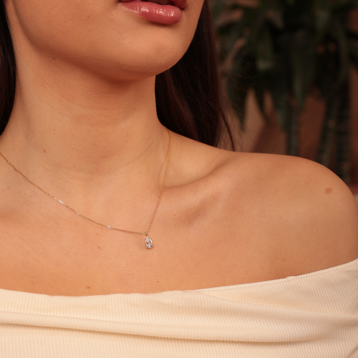 Gold Teardrop Solitaire Necklace