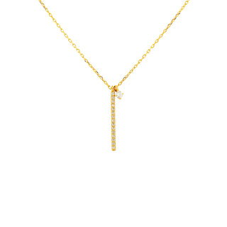 Vertical Bar Necklace with CZ Charm