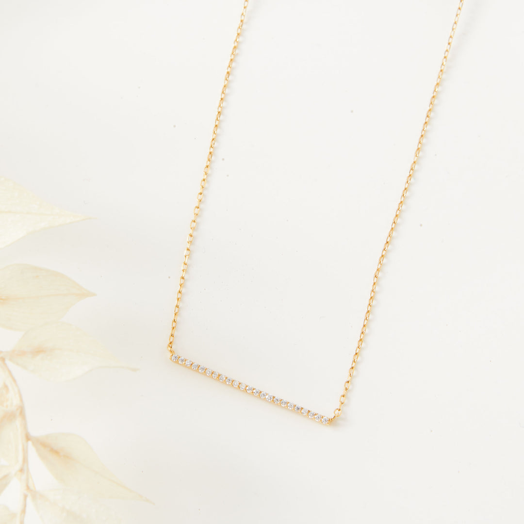 Gold Bar Necklace with Cubic Zirconia