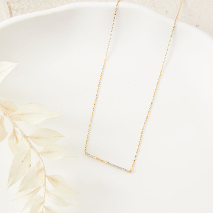 Gold Bar Necklace with Cubic Zirconia