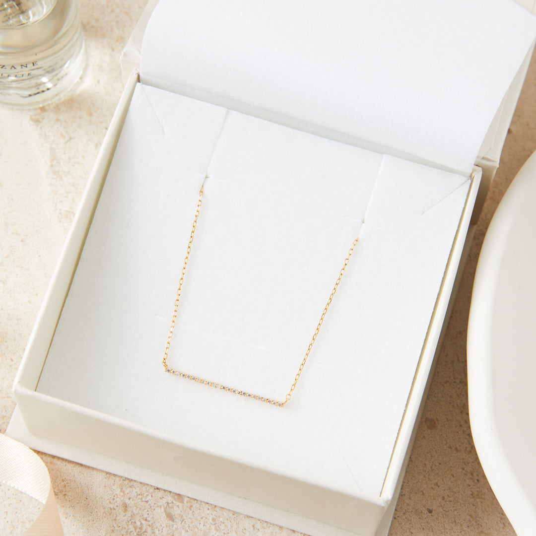 Gold Bar Necklace with Cubic Zirconia