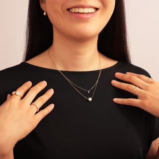 Gold Layered Necklace with Pearl and Cubic Zirconia