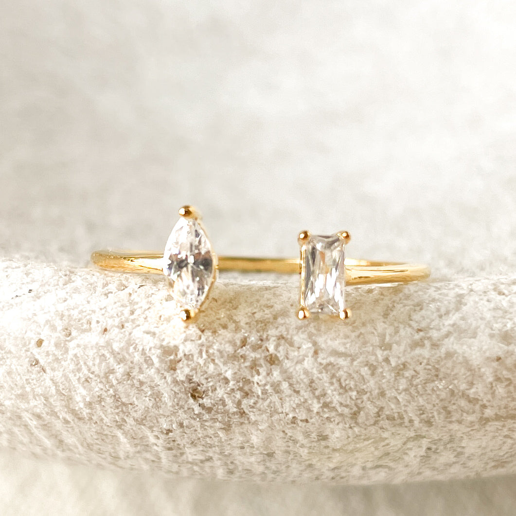 Gold Adjustable Marquise & Baguette Ring