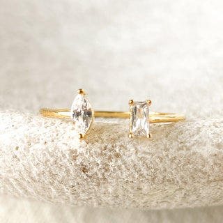 Gold Adjustable Marquise & Baguette Ring