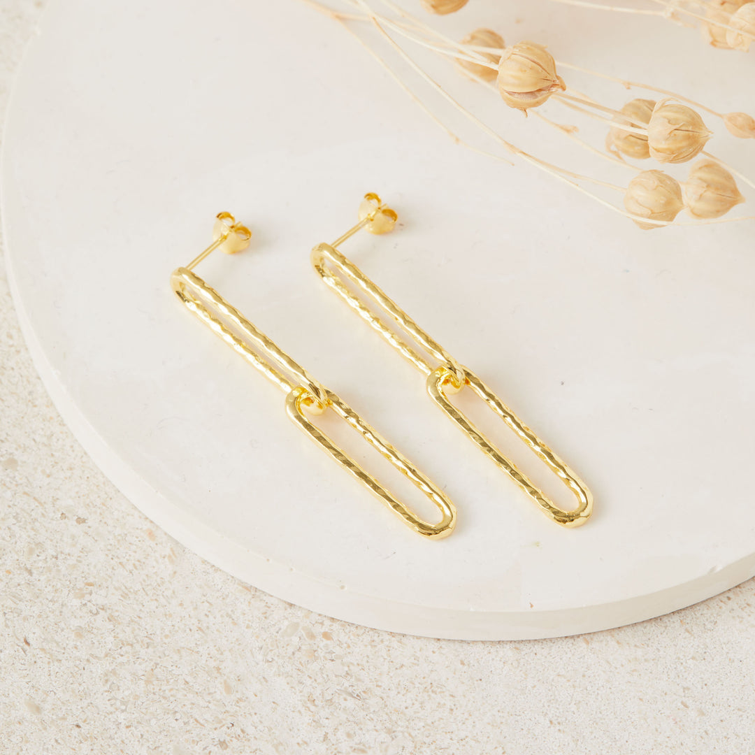 Gold Hammered Chain Link Earrings