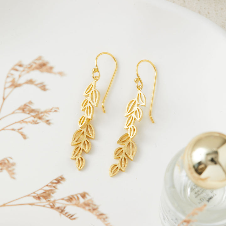 Gold Matte Leaf Drop Earrings