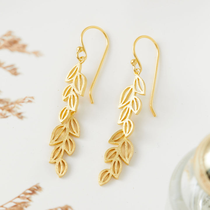 Gold Matte Leaf Drop Earrings