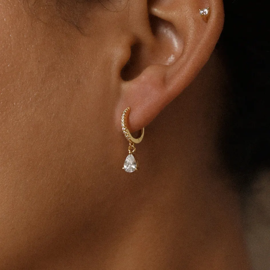 Gold Teardrop Huggie Earrings