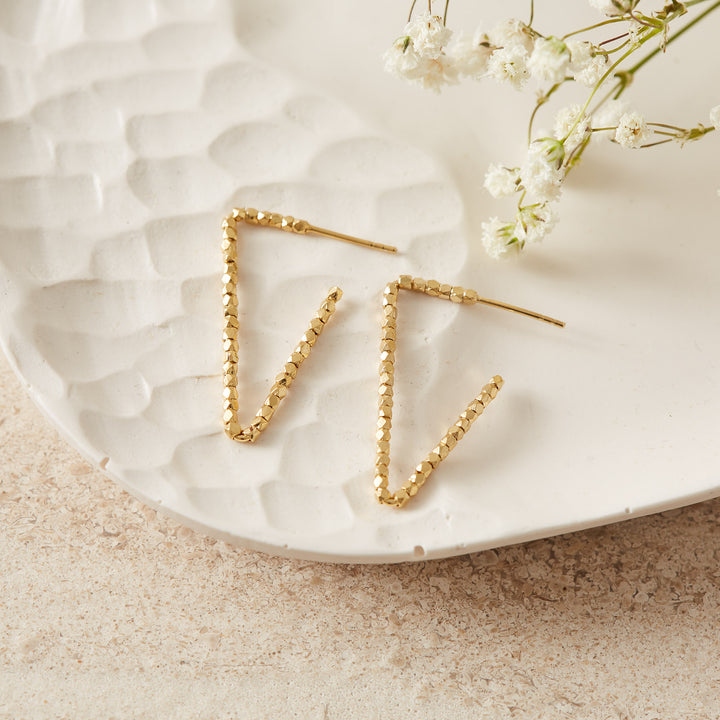 Gold Beaded Triangular Earrings