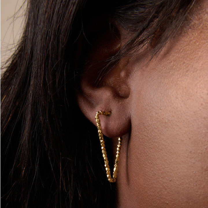 Gold Beaded Triangular Earrings