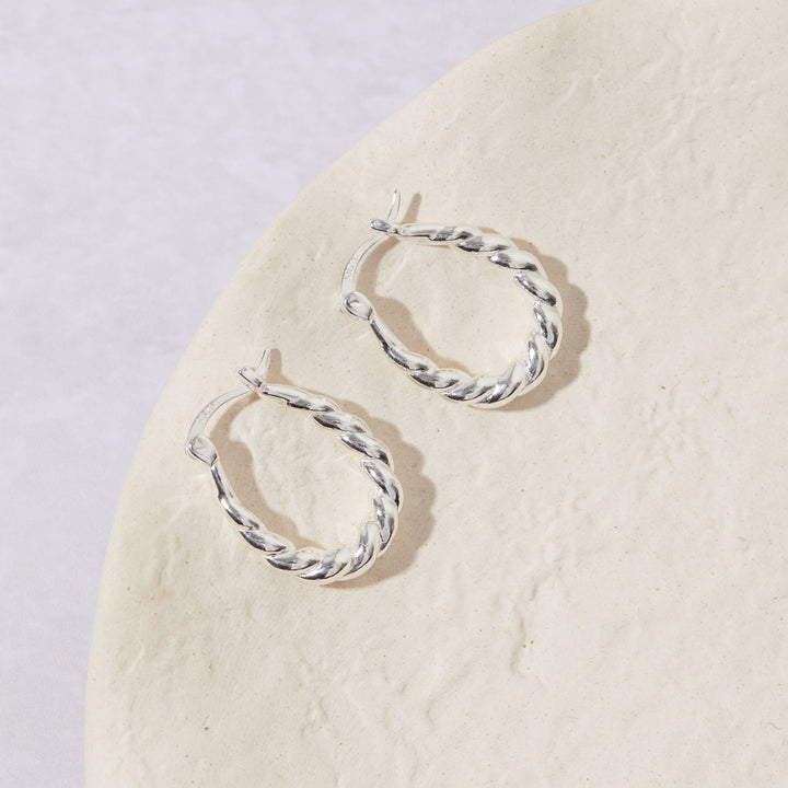 Silver Twisted Rope Hoop Earrings