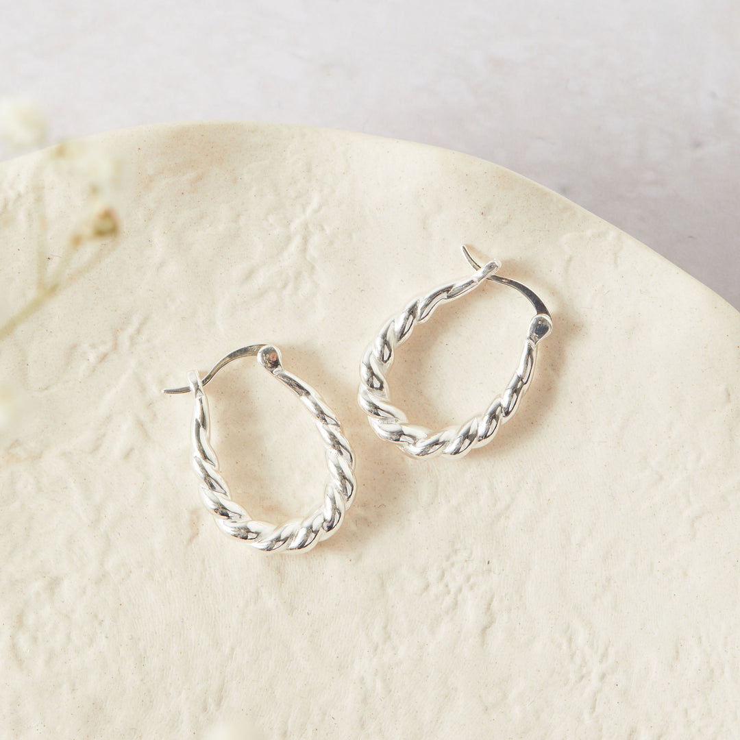 Silver Twisted Rope Hoop Earrings