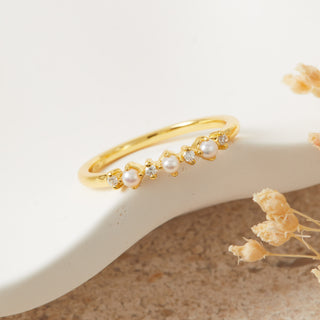 Gold Pearl CZ Ring