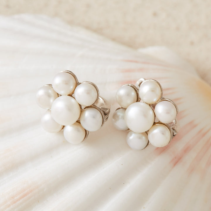 Freshwater Pearl Flower Stud Earrings