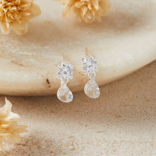 Silver Mini CZ Drop Stud Earrings