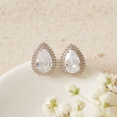 Silver & Cubic Zirconia Teardrop Stud Earrings