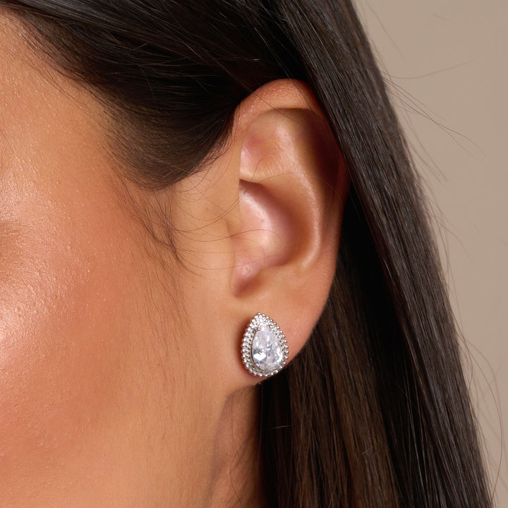 Silver & Cubic Zirconia Teardrop Stud Earrings