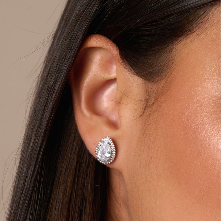 Silver & Cubic Zirconia Teardrop Stud Earrings