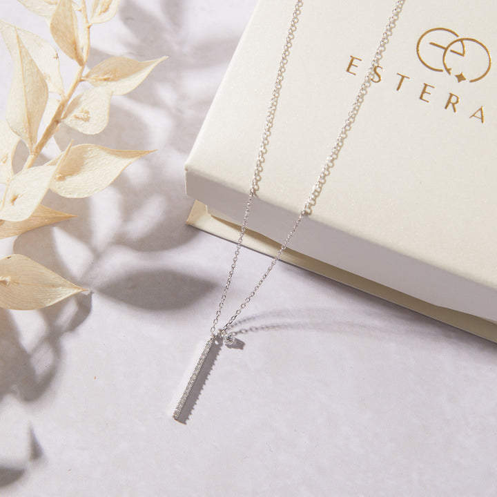 Vertical Bar Necklace with CZ Charm