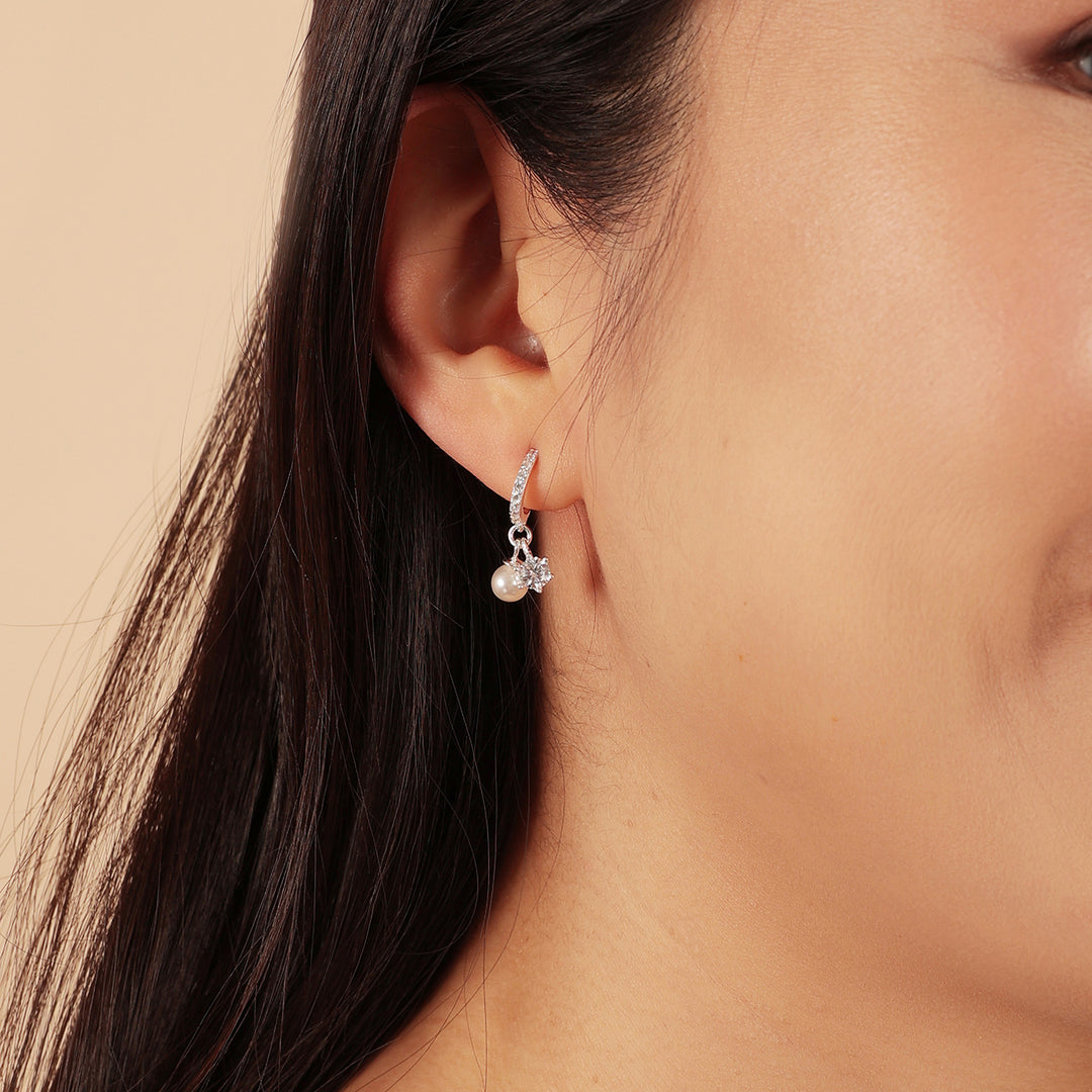 Pearl & Cubic Zirconia Charm Hoop Earrings